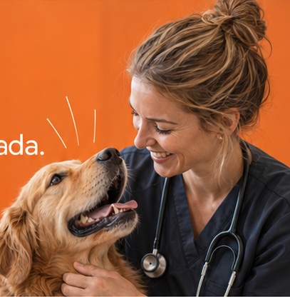 Veterinary professional with a golden retriever