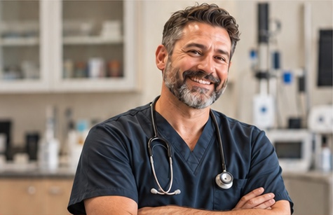 Placeholder portrait of a veterinary clinic owner